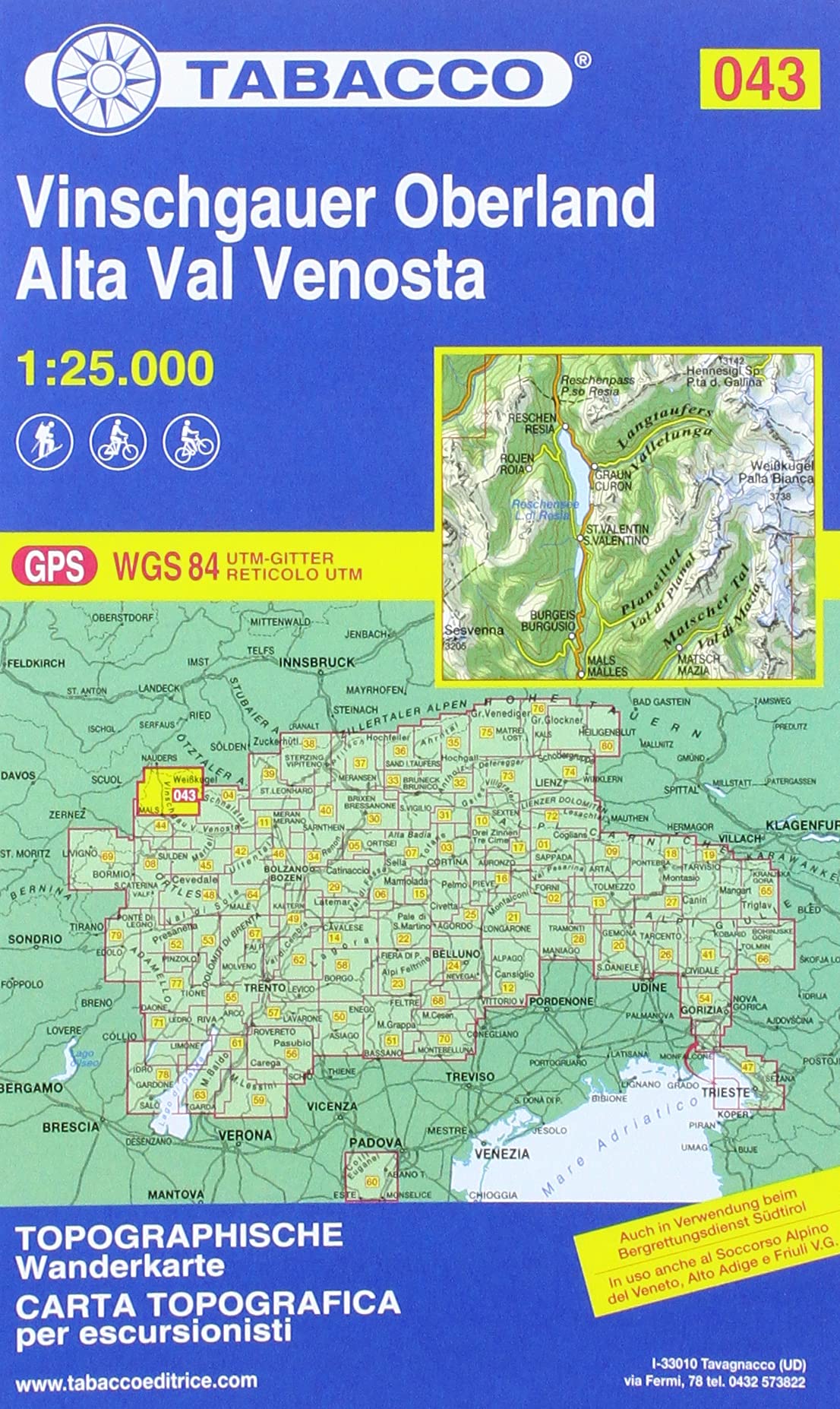 Vinschgauer Oberland 1:25 000: Tabacco Wanderkarte 43 (Carte topografiche per escursionisti, Band 43) Leisure, Home & Garden
