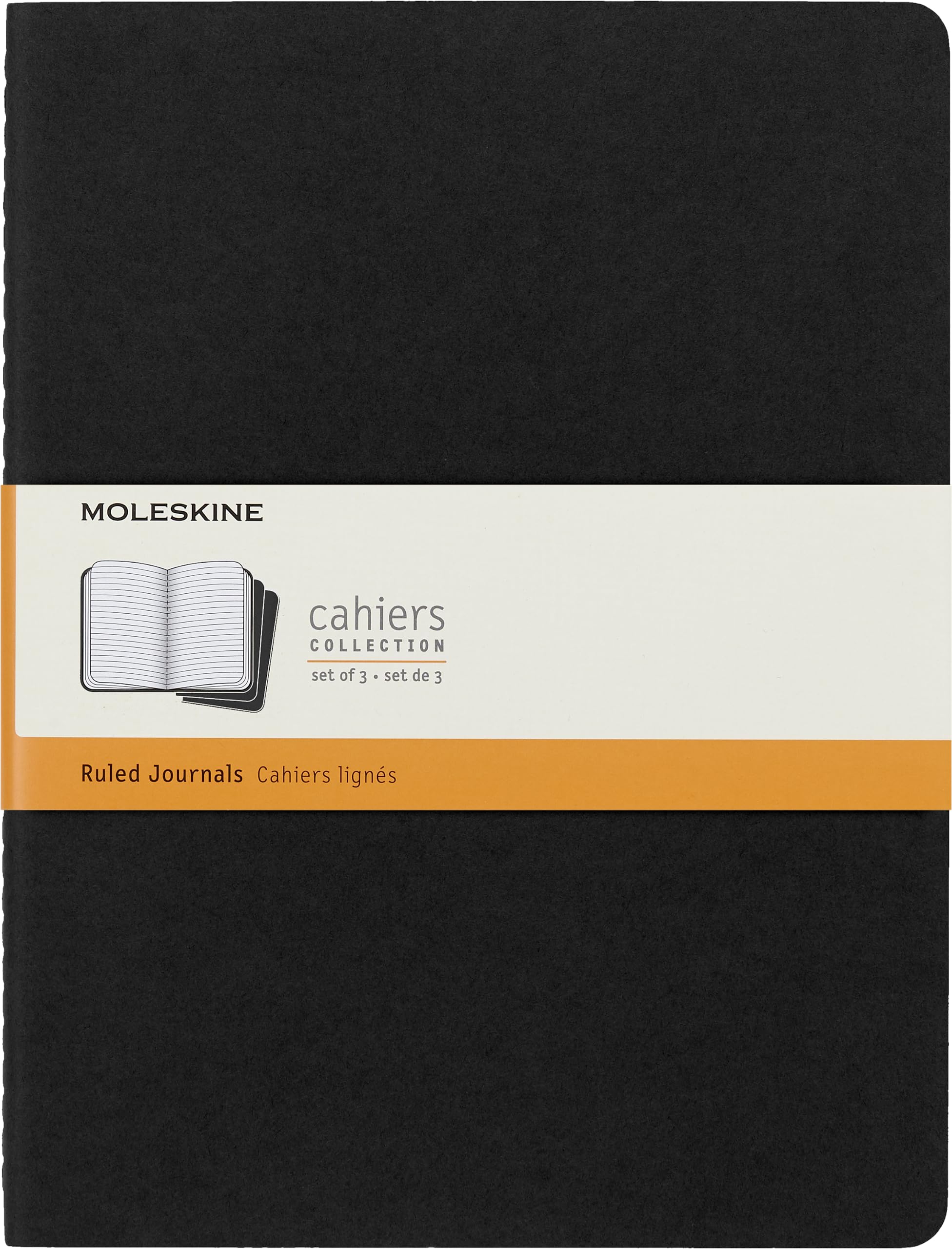 Moleskine Cahier Journal Set de 3 Cahiers avec Pages Lignés, 120 Pages, Couverture en Carton et Couture Coton Visible, Grand Format 19 x 25 cm, Couleur Noir book
