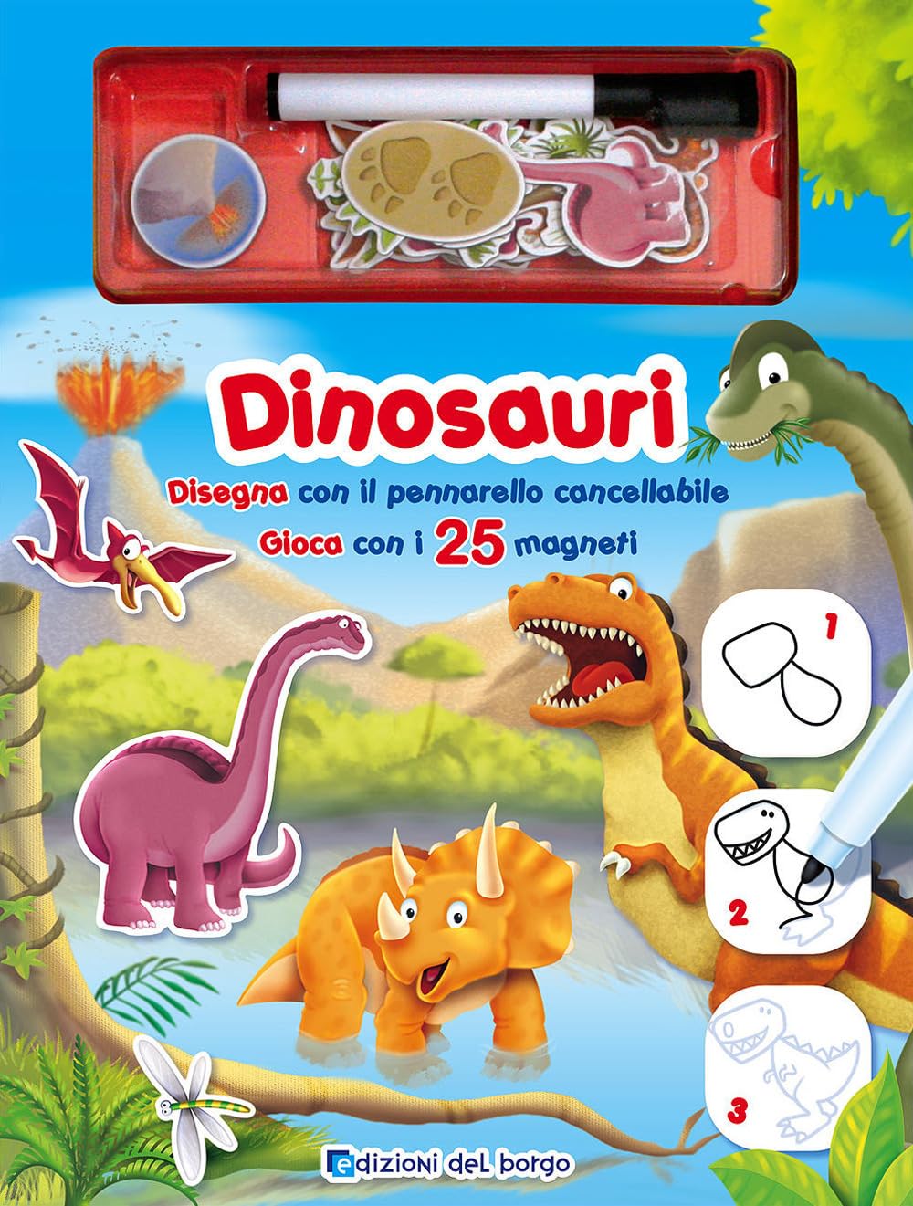 Dinosauri. Disegna con il pennarello cancellabile. Gioca con i 25 magneti. Con gadget book