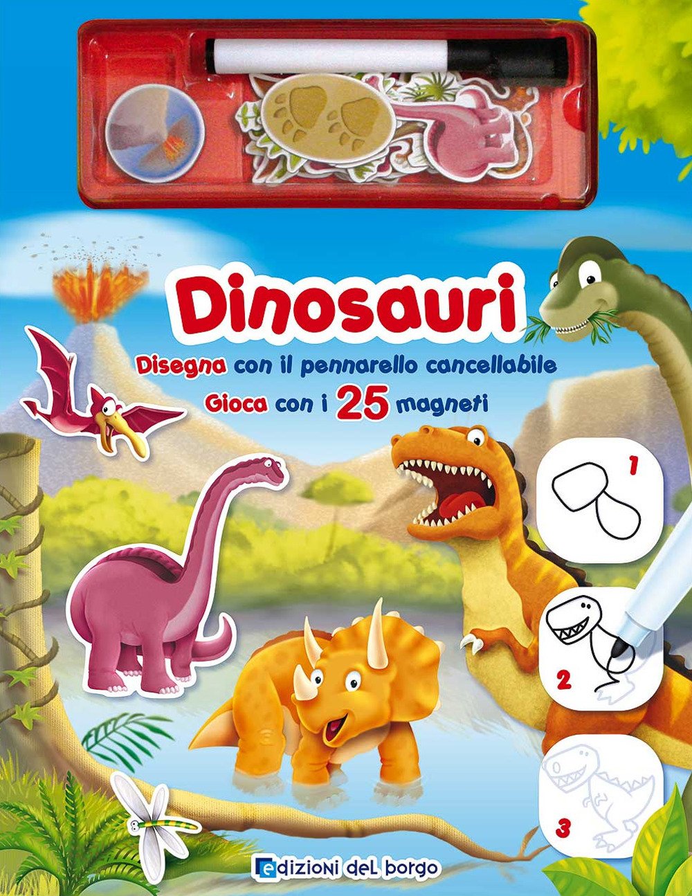 Dinosauri. Disegna con il pennarello cancellabile. Gioca con i 25 magneti. Ediz. a colori. Con gadget book