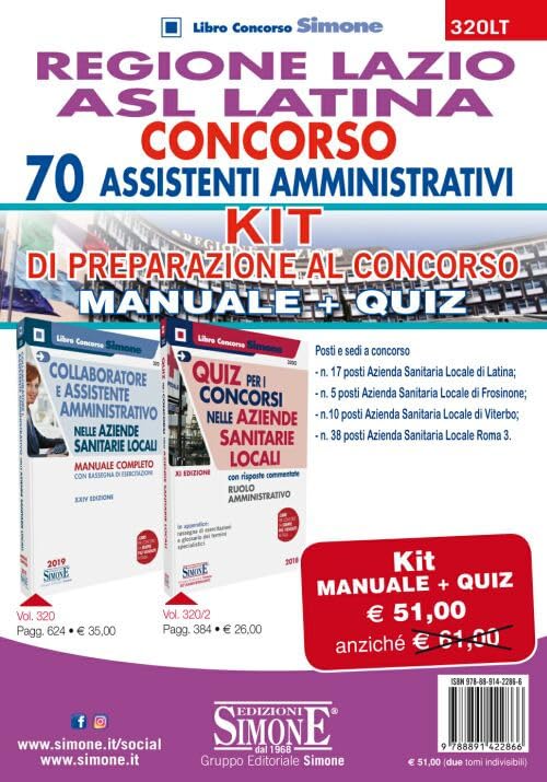 Regione Lazio Asl Latina. Concorso 70 Assistenti Amministrativi. Kit Di Preparazione. Manuale + Quiz Medicine