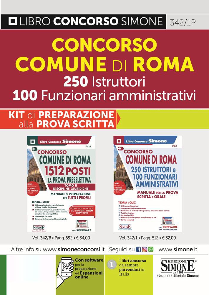 Comune di Roma 250 istruttori 100 funzionari amministrativi. Kit di preparazione alla prova scritta. Manuali di teoria e Quiz. Con espansione online. ... di simulazione (Concorsi e abilitazioni) Business, Finance & Career
