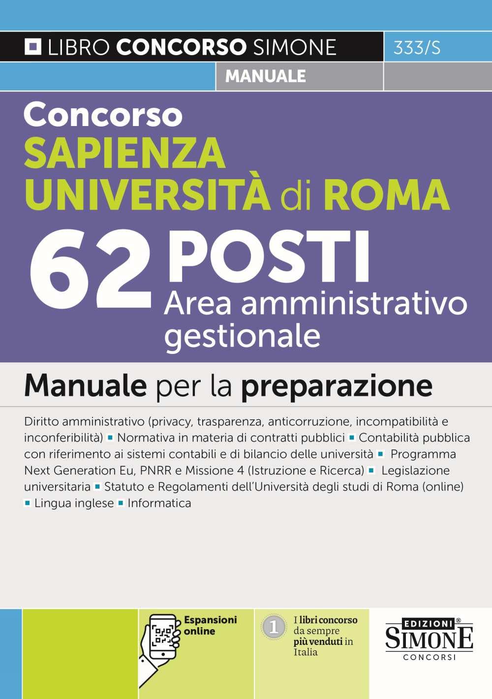Concorso Sapienza Università di Roma 62 posti Area amministrativo gestionale. Manuale per la preparazione book