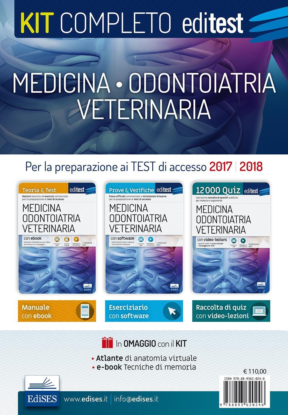 Kit completo medicina, odontoiatria, veterinaria. Teoria, esercizi svolti, prove ufficiali commentate e simulazioni d'esame per i test di accesso. Con ... (EdiTEST. Ammissioni universitarie) Medicine