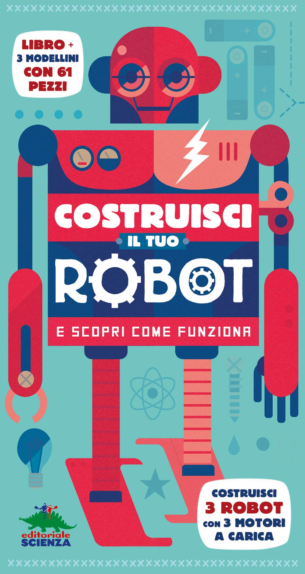 Costruisci il tuo robot e scopri come funziona. Costruisci 3 robot con 3 motori a carica. Con gadget book