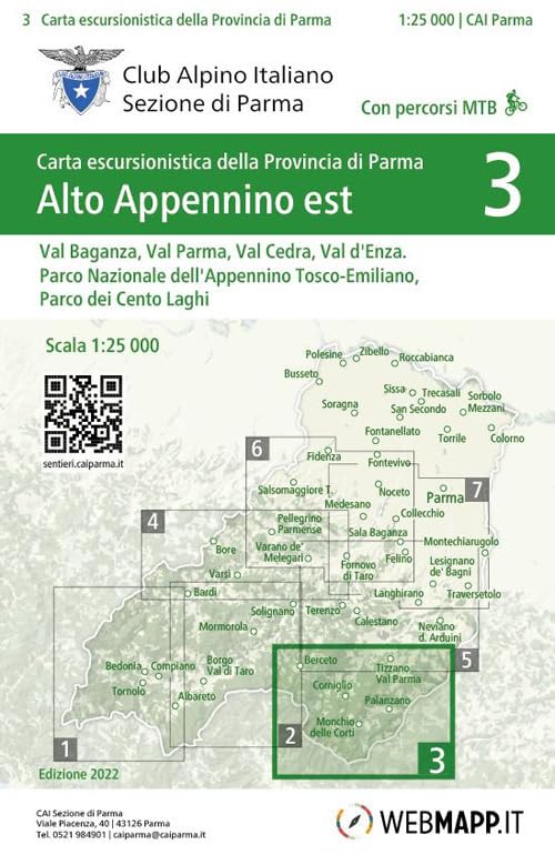 Alto Appennino est: Val Baganza, Val Parma, Val Cedra, Val d'Enza. Parco Nazionale dell'Appennino Tosco-Emiliano, Parco dei Cento Laghi 1:25.000. Ediz. integrale book