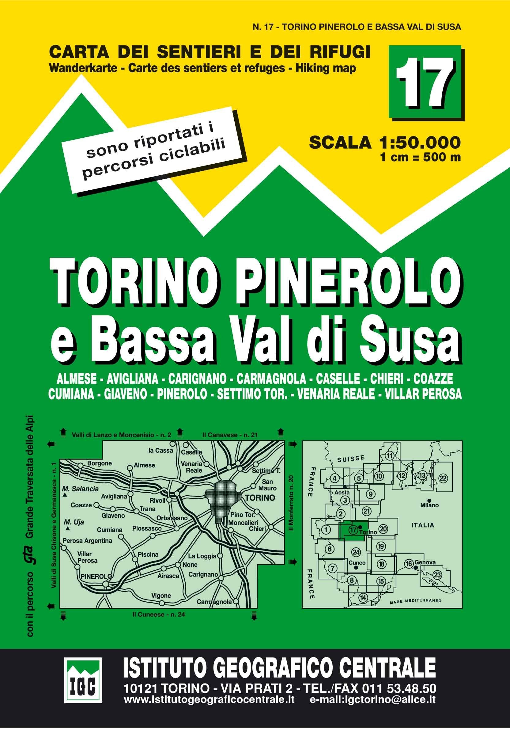 Carta n. 17 Torino, Pinerolo e bassa val di Susa 1:50.000. Carta dei sentieri e dei rifugi Leisure, Home & Garden