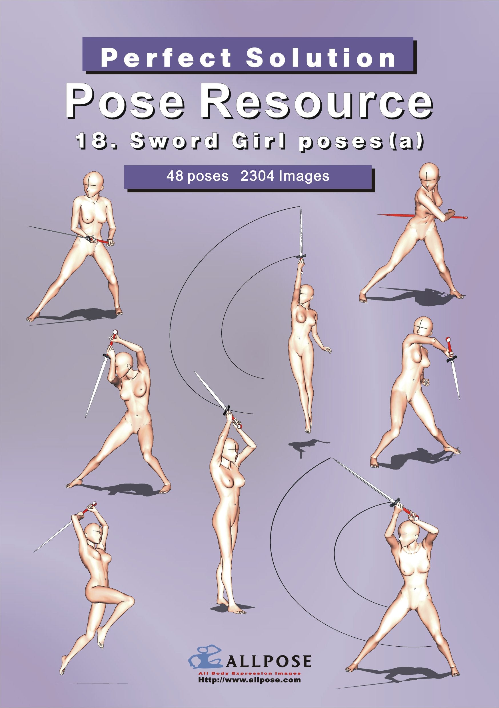 18_Sword Girl poses(a) (for comic,cartoon,manga,anime,illustration human body pose drawing techniques.) (Allpose Book Drawing Pose Resource : 24 Books Series) - Allpose book