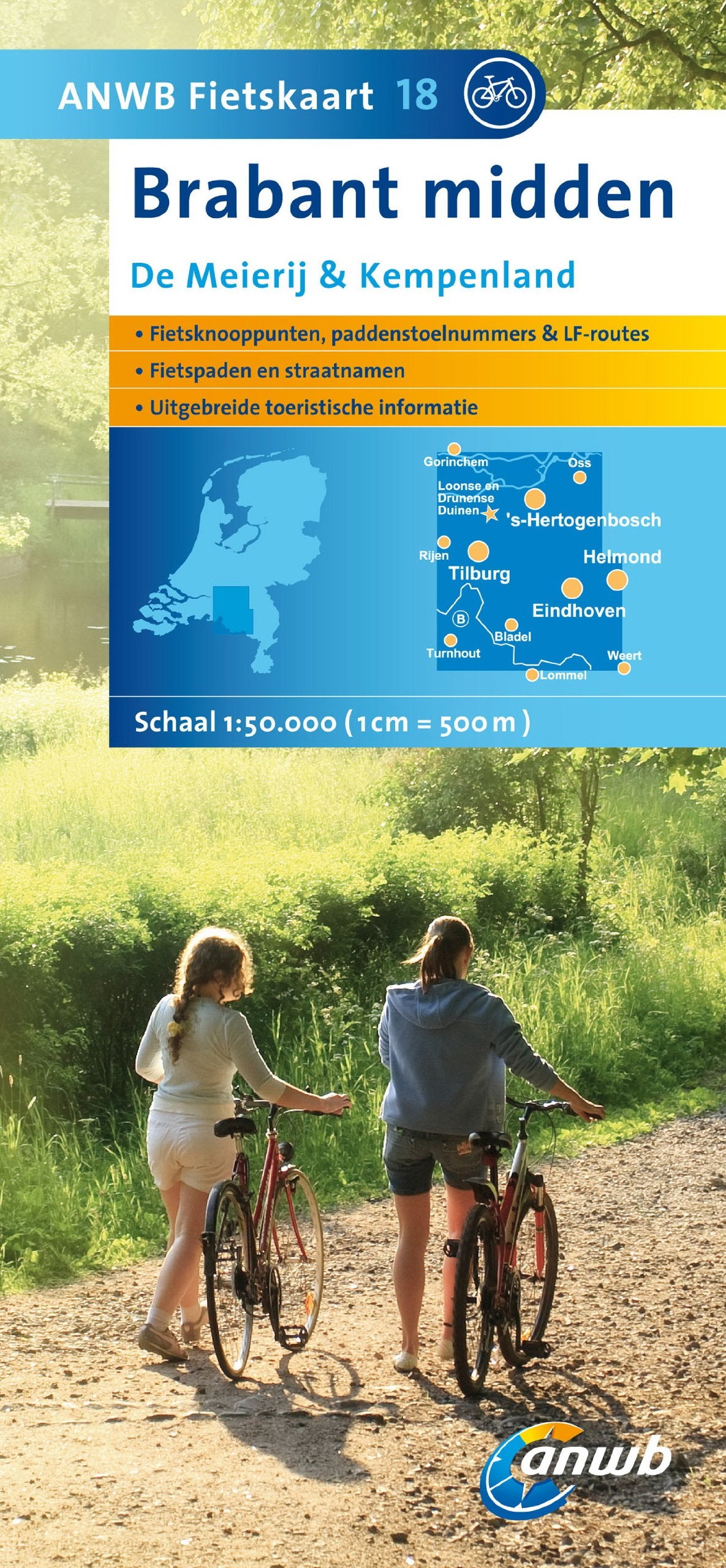 ANWB Fietskaart Brabant midden: De Meierij & Kempenland. Fietsknooppunten, paddenstoelnummers & LF-routes. Fietspaden en straatnamen. Uitgebreide toeristische informatie (ANWB fietskaart (18)) Leisure, Home & Garden
