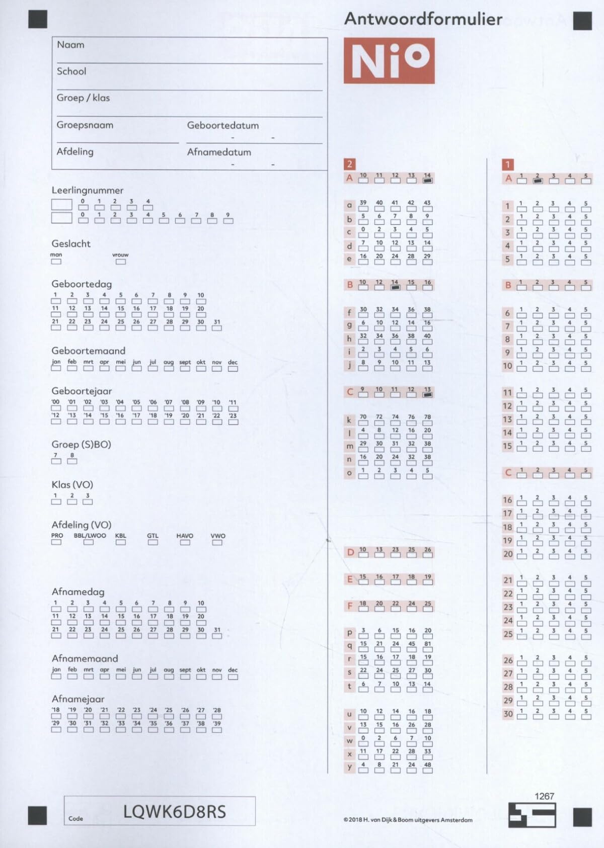 NIO 2: Antwoordformulieren (25 ex.): 25 reguliere formulieren incl. digitale normering Non-fiction