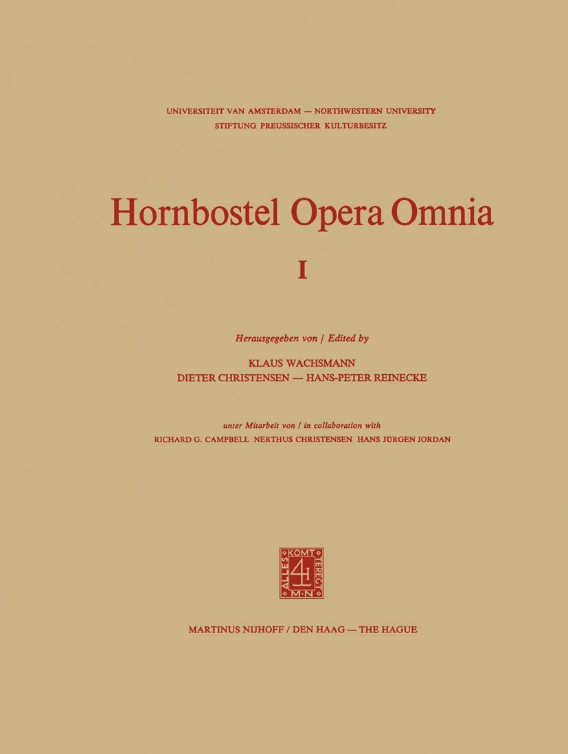 Hornbostel Opera Omnia (Hornborstel Opera Omnia, 1, Band 1) Arts & Music
