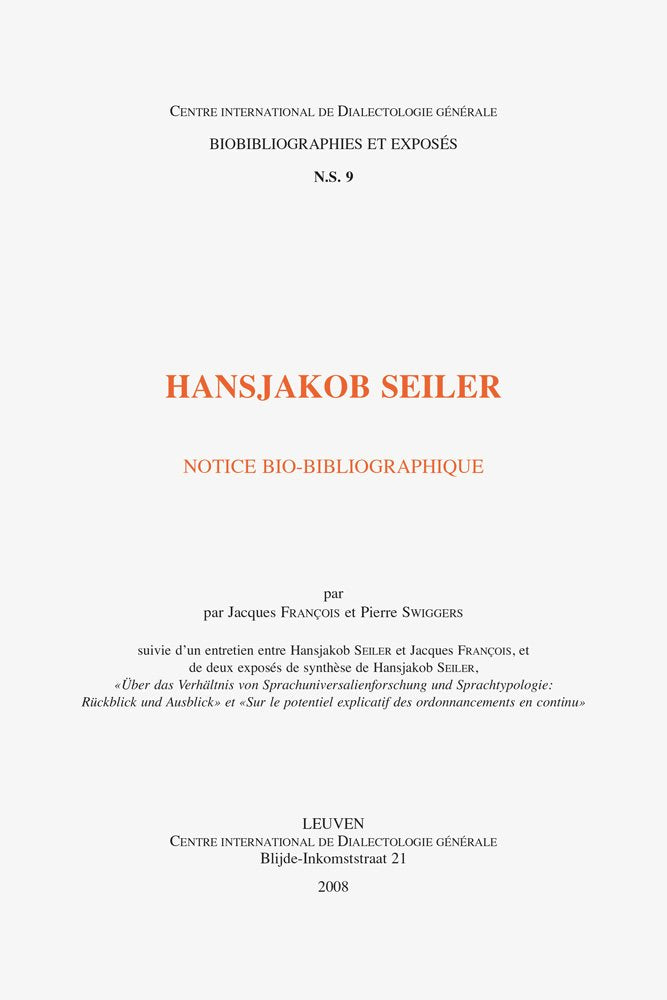 Hansjakob Seiler: Notice Bio-bibliographique: Ruckblick Und Ausbl (Biobibliographies Et Exposes Nouvelle Serie) Social Sciences