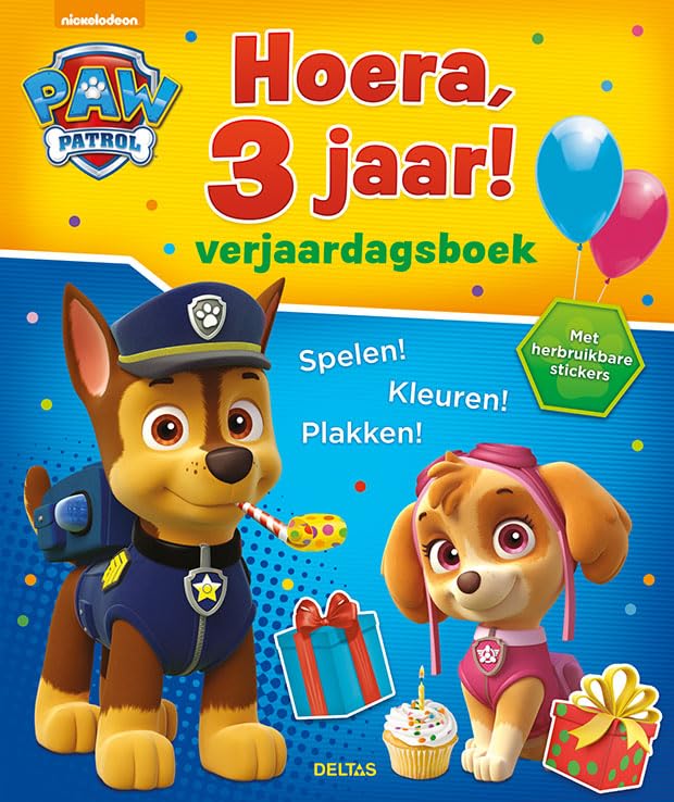 Paw Patrol Hoera, 3 jaar! Verjaardagsboek: Spelen! Kleuren! Plakken! Met herbruikbare stickers book