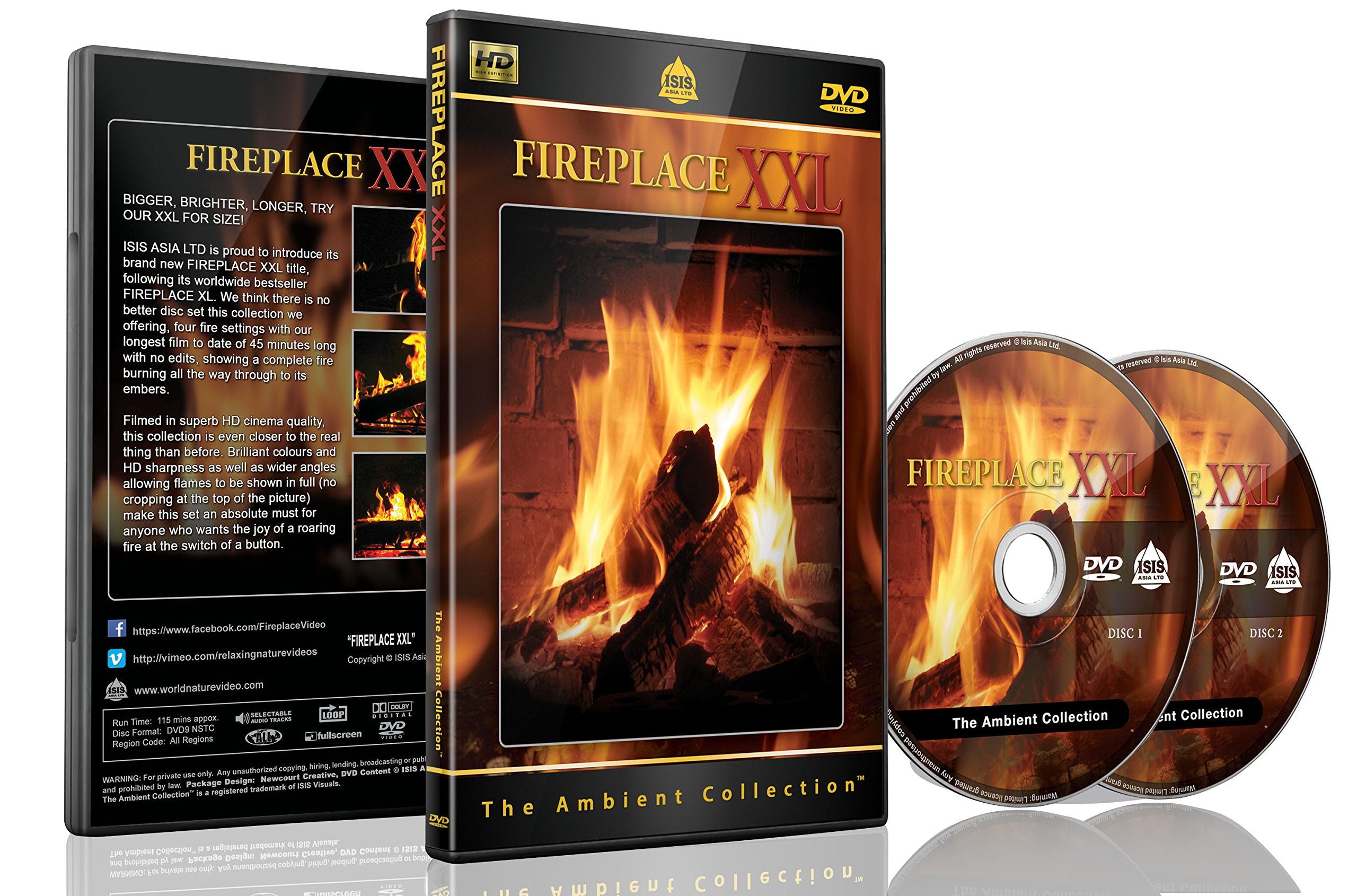 Fireplace Dvd - Fireplace XXL - 2 Dvds Set with Double Extra Long Fires with Burning Wood Sounds Films