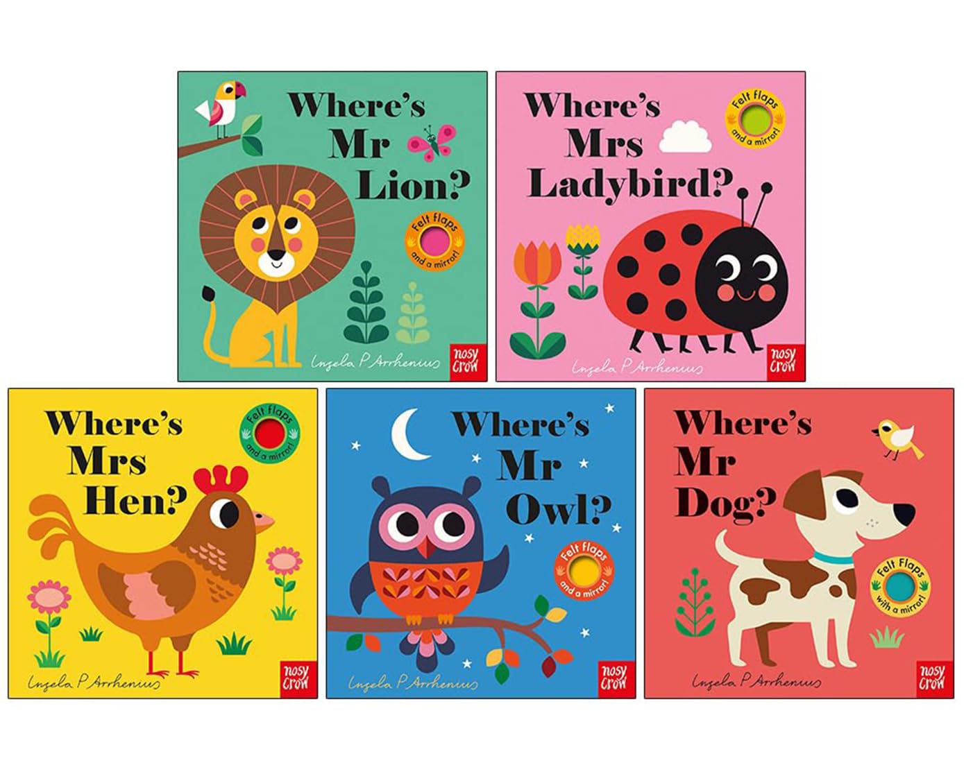 Felt Flaps Serie 5 Büchersammlungsset von Ingela P. Arrhenius (Wo ist Herr Löwe?, Wo ist Frau Marienkäfer?, Wo ist Frau Henne?, Wo ist Herr Eule?, Wo ist Herr Hund?) Education