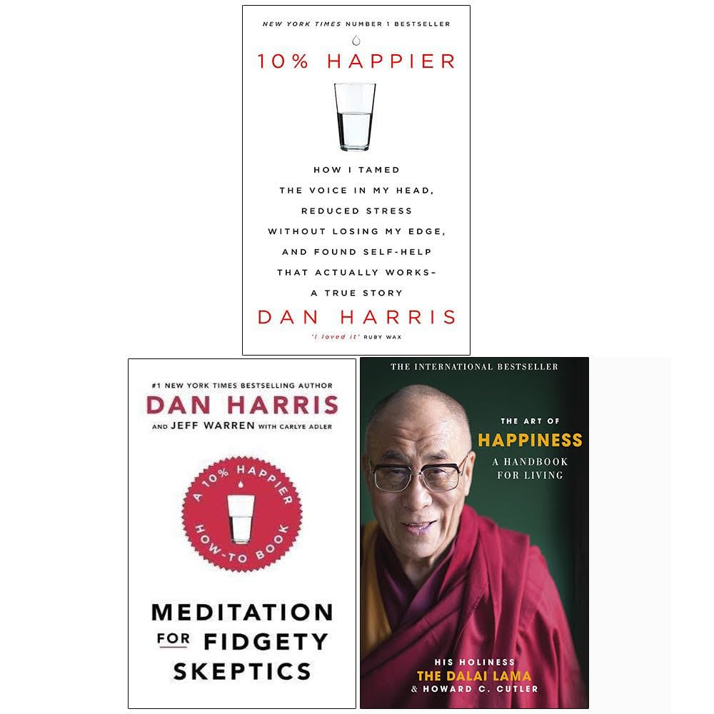 10% Happier, Meditation For Fidgety Skeptics, The Art Of Happiness 3 Books Collection Set Lifestyle