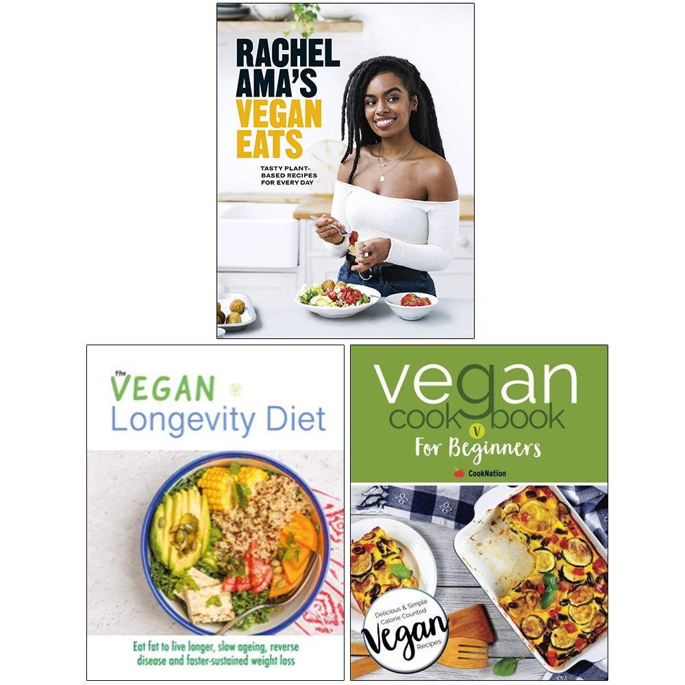 Rachel Ama Vegan Eats , Vegane Langlebigkeitsdiät, Veganes Kochbuch für Anfänger, 3-Bücher-Sammlungsset Leisure, Home & Garden