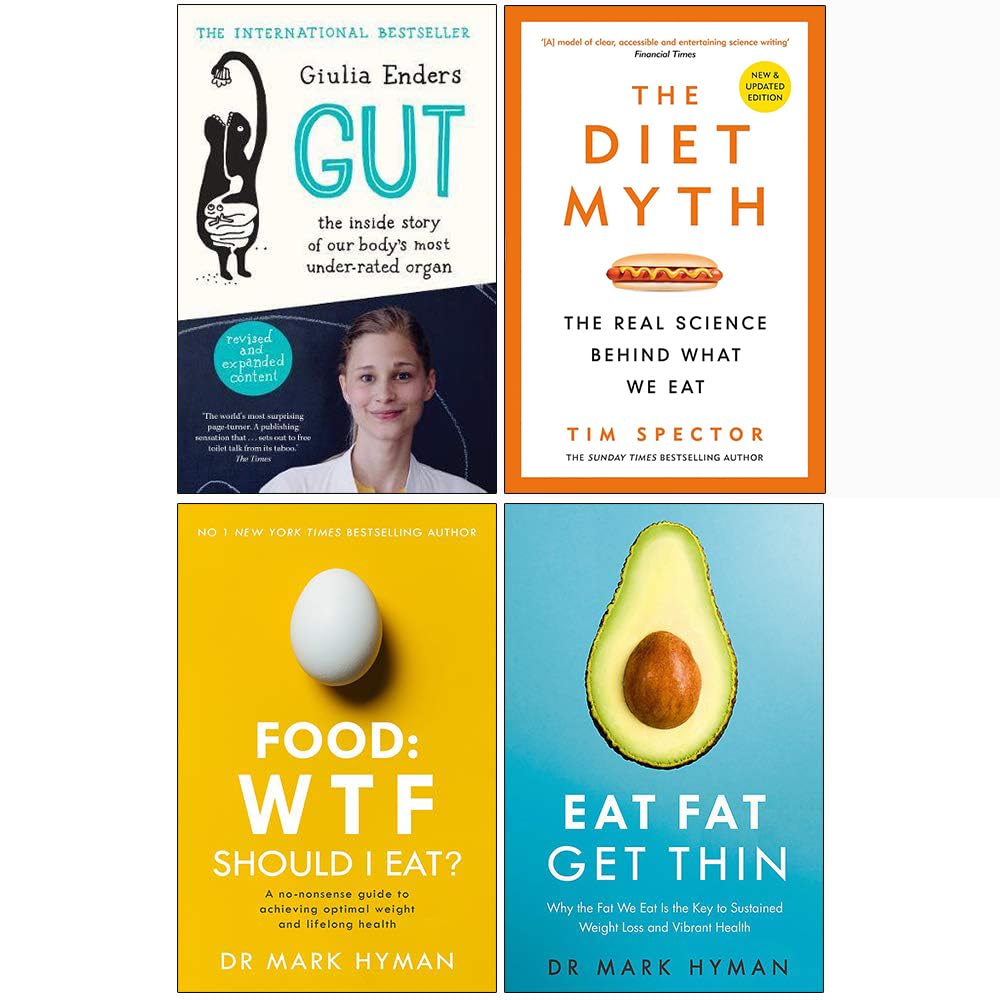 Gut Giulia Enders, The Diet Myth, Food Wtf Should I Eat, Eat Fat Get Thin 4 Books Collection Set Medicine