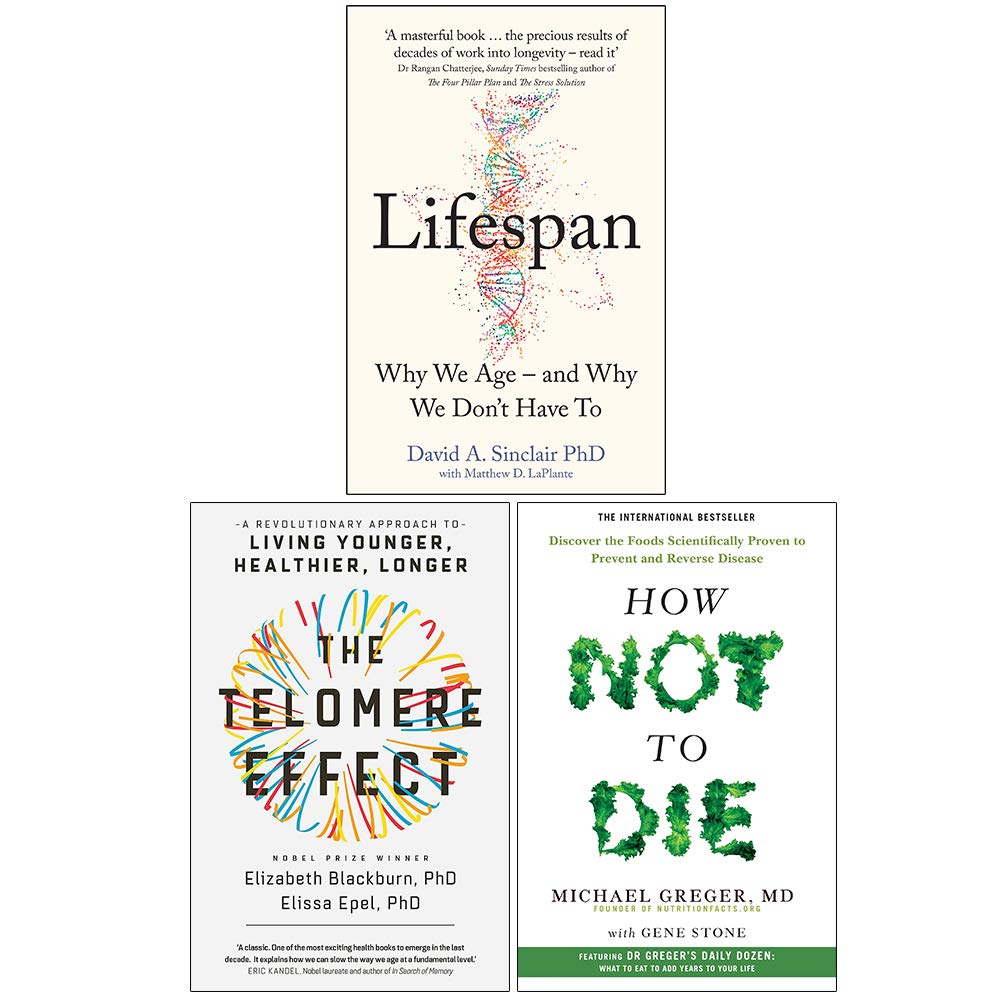 Lifespan , The Telomere Effect, How Not To Die 3 Books Collection Set Medicine