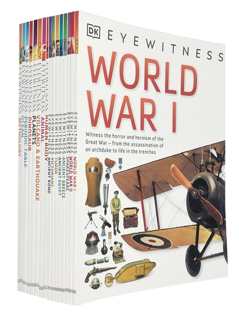 DK Eyewitness Collection 15 Books Set (Human Body,Ocean,Volcano & Earthquake,Animal,Planets,Periodic Table,Dinosaurs,Mythology,Ancient Egypt,Tudor,Victorians,Ancient Rome,Ancient Greece and More) Novels & Short Stories