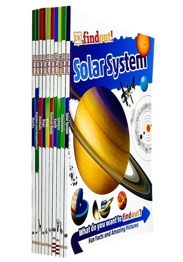 DK Findout! Series with Fun Facts and Amazing Pictures 10 Books Collection Set (Animals, Science, Dinosaurs, Human Body, Earth, Solar System, Birds, Bugs, Sharks, Reptiles and Amphibians) Natural Sciences