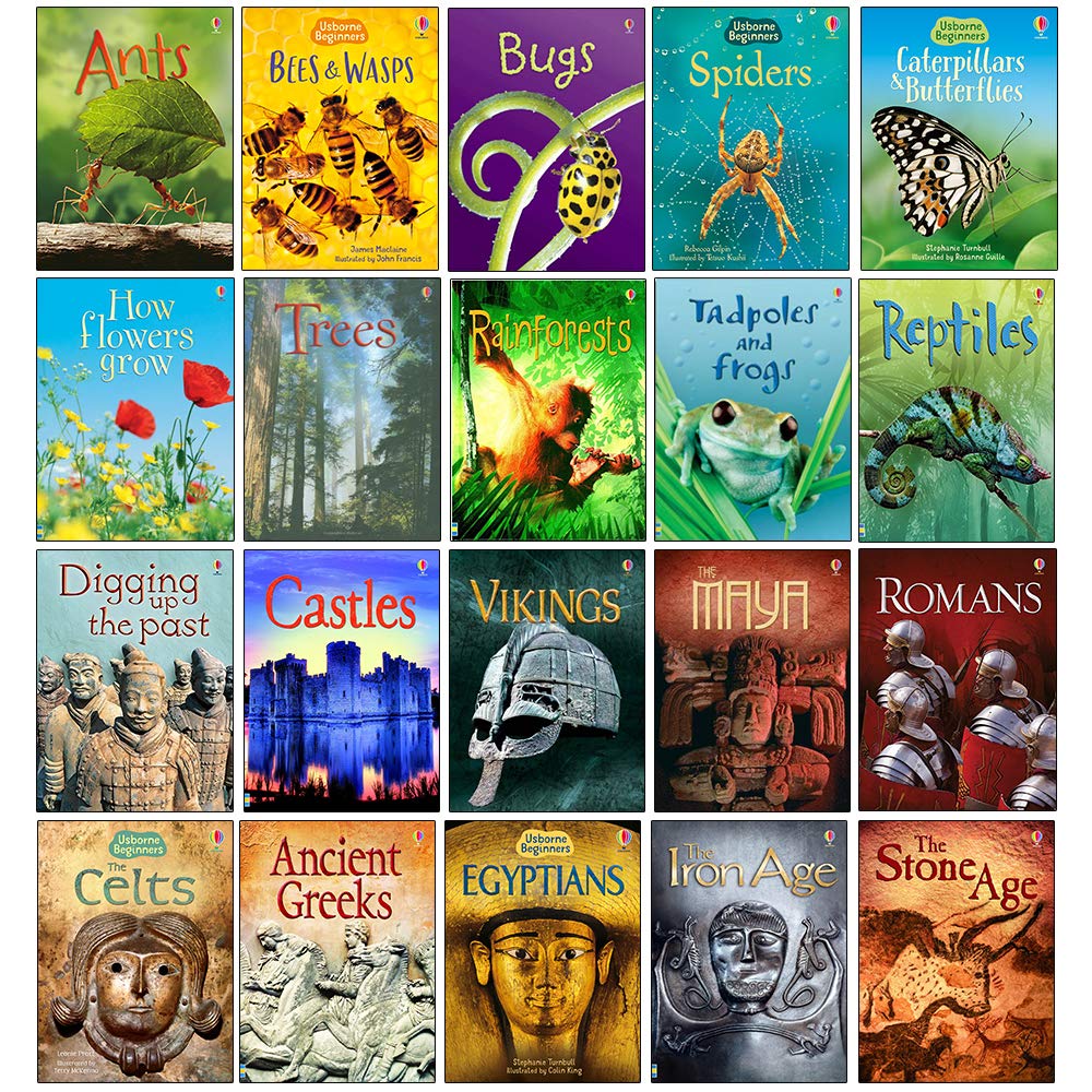 Usborne Beginners History & Nature 20 Books Collection Set (Castles, Vikings, Romans, The Celts, Anicent Greeks, Egyptians, Stone Age, Ants, Bugs, Spiders, Trees, Reptiles, Rainforests and More) - Jerome Martin, Emily Bone, Stephanie Turnbull, Leonie P... Study Guides