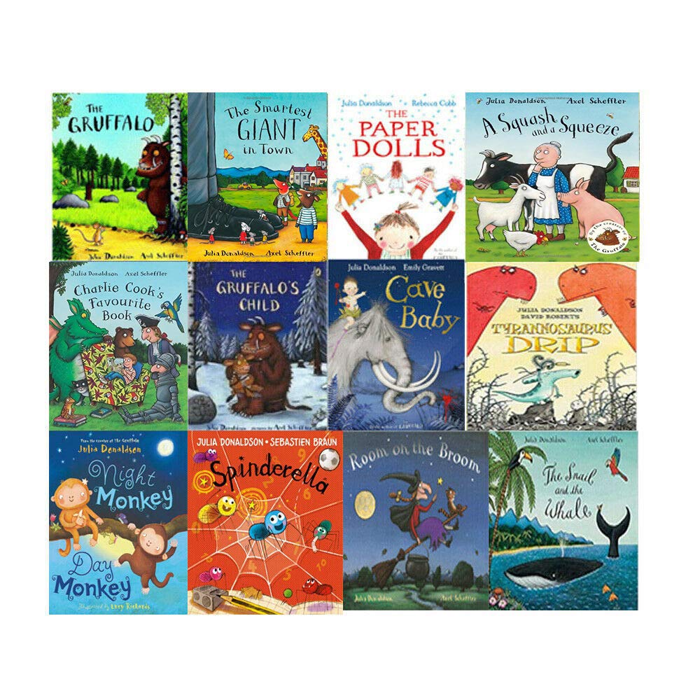 Julia Donaldson Collection 12 Books Set With BAG (The Snail and the Whale, Room on the Broom, The Gruffalo's Child, The Gruffalo, The Paper Dolls, Tyrannosaurus Drip, Cave Baby and More) Non-fiction