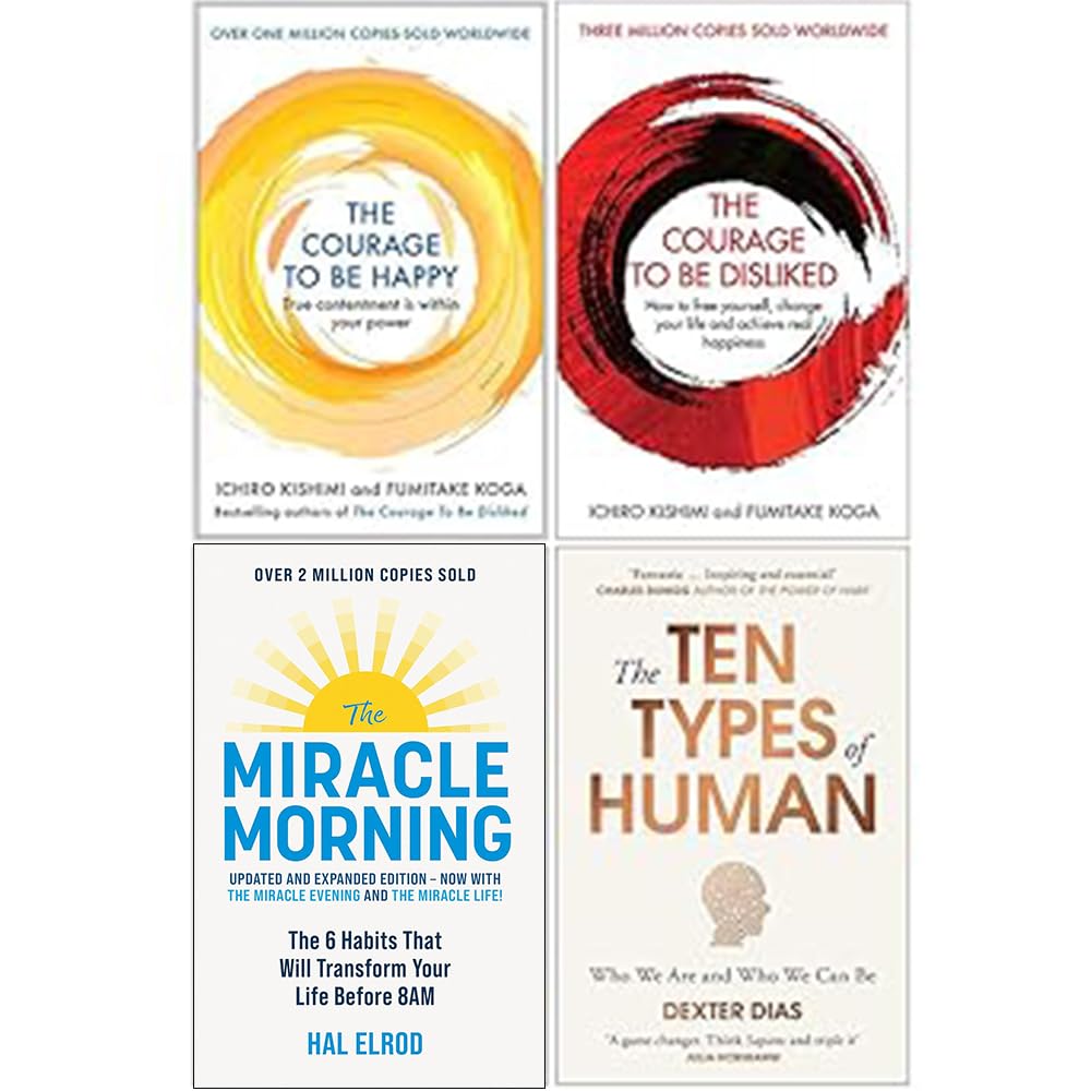 The Courage to be Happy, The Courage To Be Disliked, The Miracle Morning, The Ten Types of Human 4 Books Collection Set Psychology