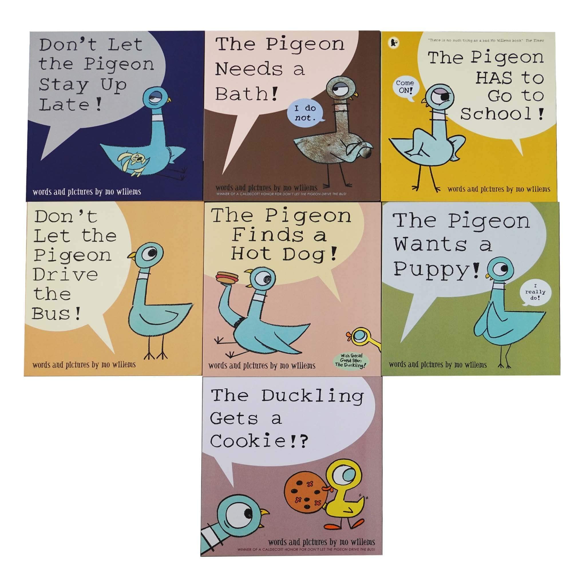Don't Let the Pigeon Series 6 Books Collection Set by Mo Willems (Pigeon Drive the Bus, Stay Up Late, Ducking Gets a Cookie, Finds a Hot Dog, Needs a Bath & Wants a Puppy) Fiction