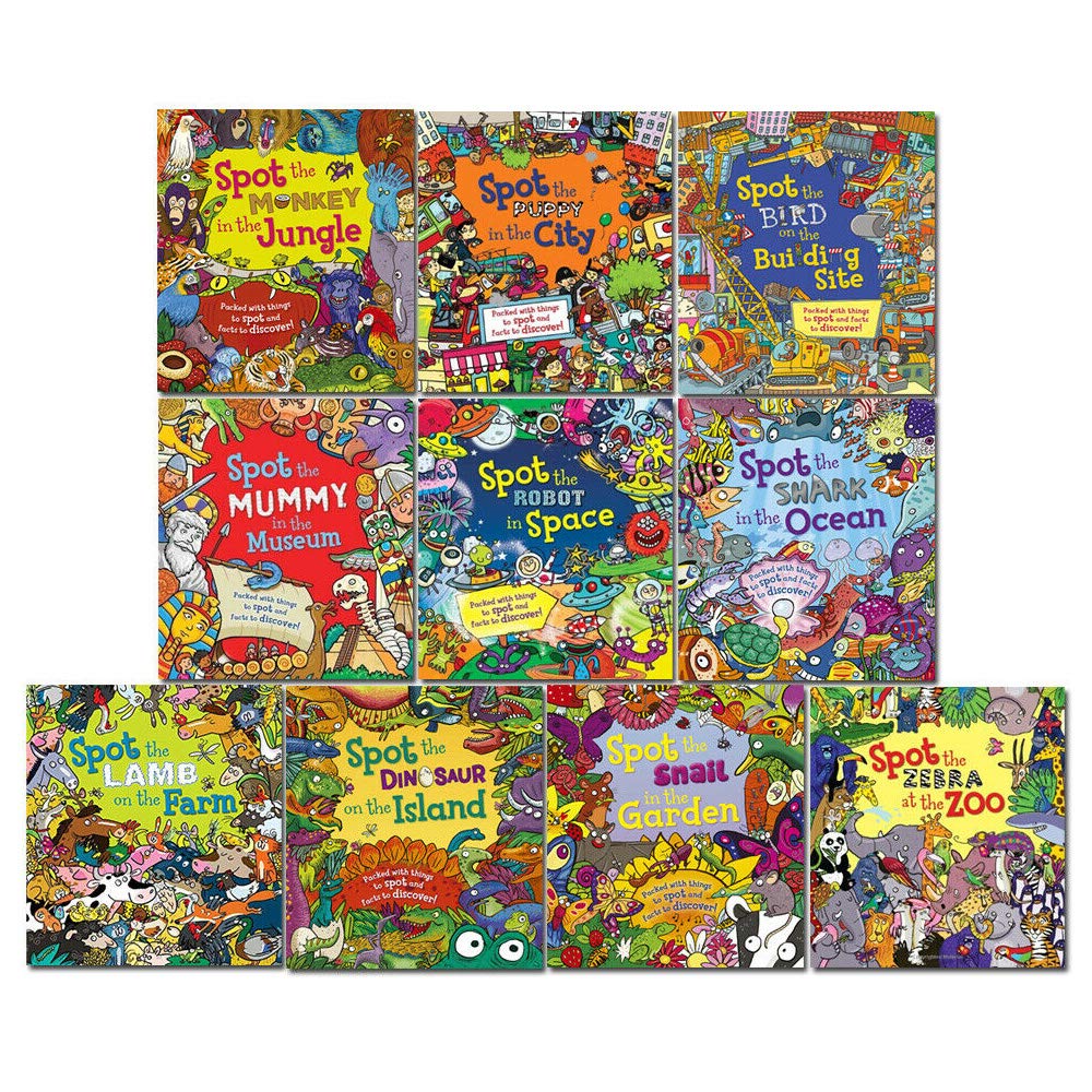 Spot Series 10 Picture Books Collection Set (Monkey in the Jungle, Puppy in the City, Bird on the Building Site, Mummy at the Museum, Robot in Space, Shark in the Ocean, Lamb on the Farm and More) Tiptoi & Games