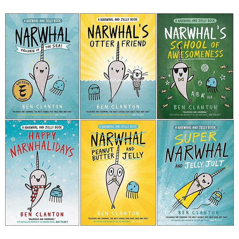Narwhal and Jelly Series 6 Books Collection Set By Ben Clanton(Otter Friend, Unicorn of the Sea, Super Narwhal and Jelly Jolt, Peanut Butter and Jelly, Happy Narwhalidays, School of Awesomeness) Fiction