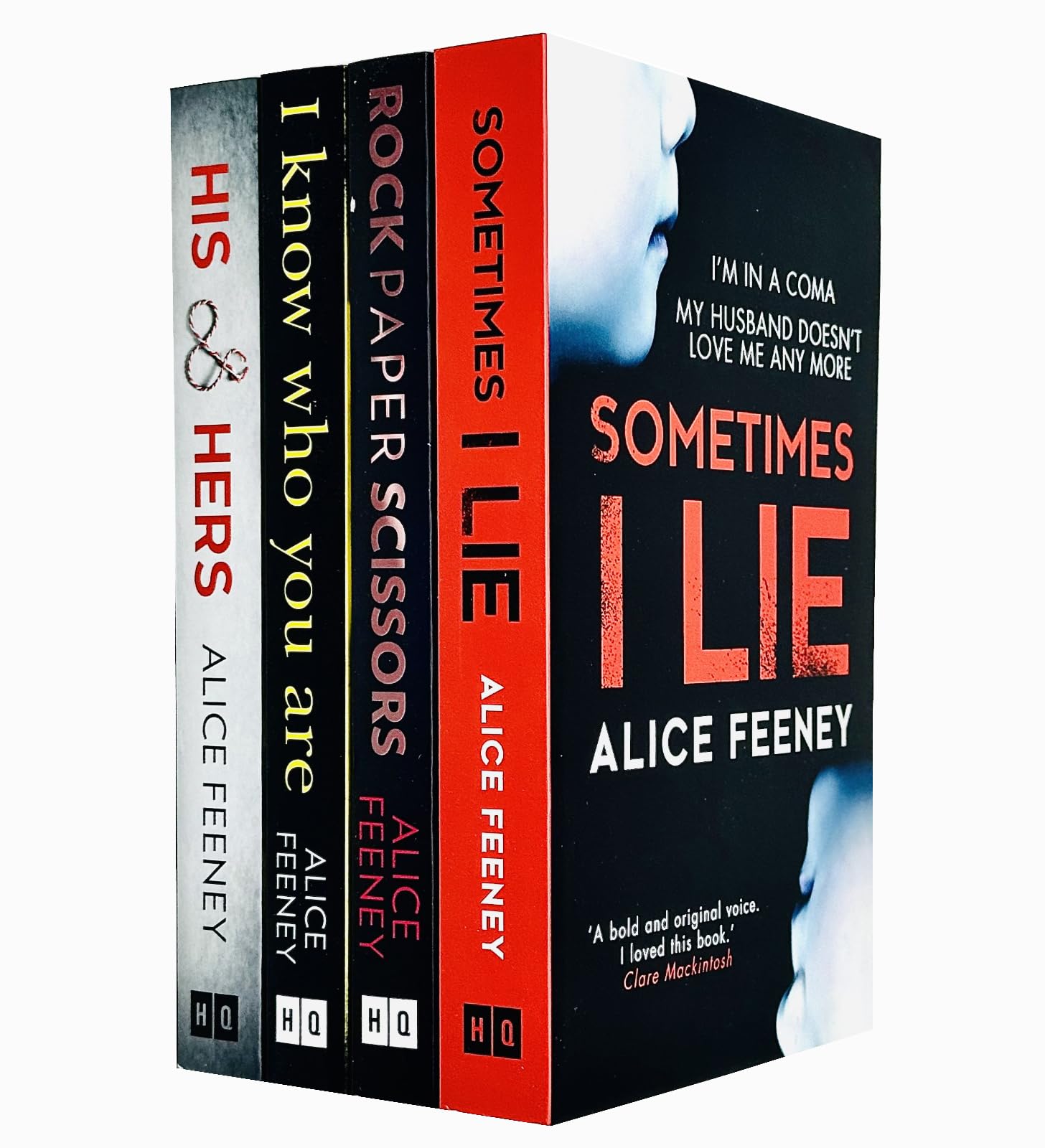 Alice Feeney Collection 4 Books Set (Rock Paper Scissors, Sometimes I Lie, His And Hers, I Know Who You Are) Contemporary literature