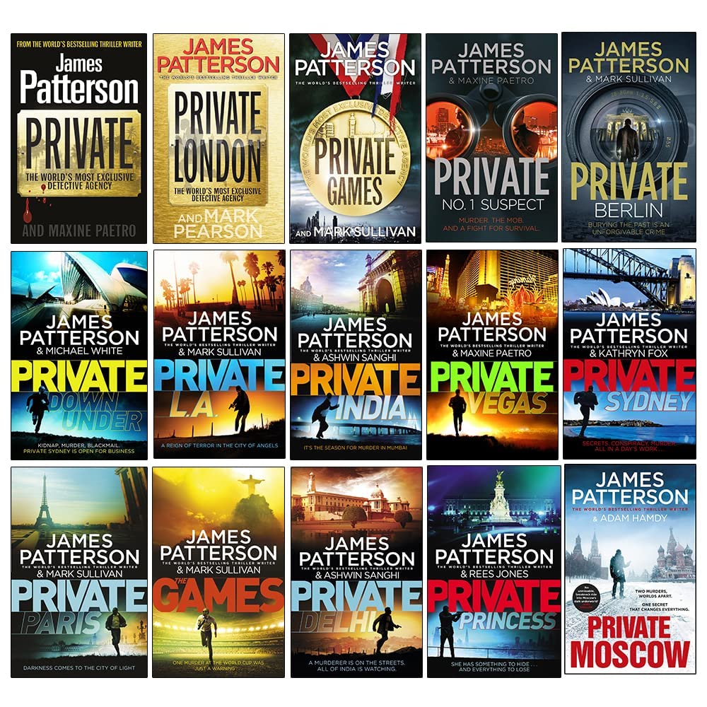James Patterson Private Series Books 1-15 Collection Set (Private, London, Games, No. 1 Suspect, Berlin, Down Under, Private L. A., India, Vegas, Sydney, Paris, The Games, Delhi, Princess & Moskau) Books