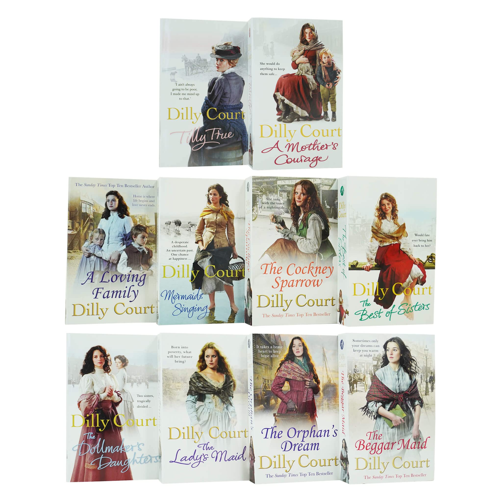 Dilly Court Collection 10-Bücher-Set (Tilly True, A Mother's Courage, A Loving Family, Mermaids Singing, Cockney Sparrow, Best of Sisters, Dollmaker's Daughters, Lady's Maid, Orphan's Dream, Beggar M Contemporary literature Books