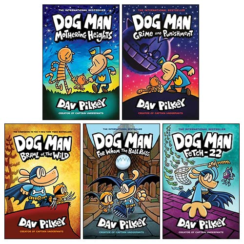 Dog Man Series (6-10) Collection 5 Books Collection Set By Dav Pilkey (Brawl of the Wild, For Whom the Ball Rolls, Fetch-22, Grime and Punishment, Mothering Heights Novels & Short Stories