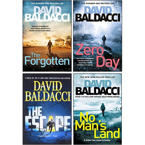 John Puller Series 4 Books Collection Set By David Baldacci (The Escape, The Forgotten, Zero Day, No Mans Land) Suspense & Thrillers