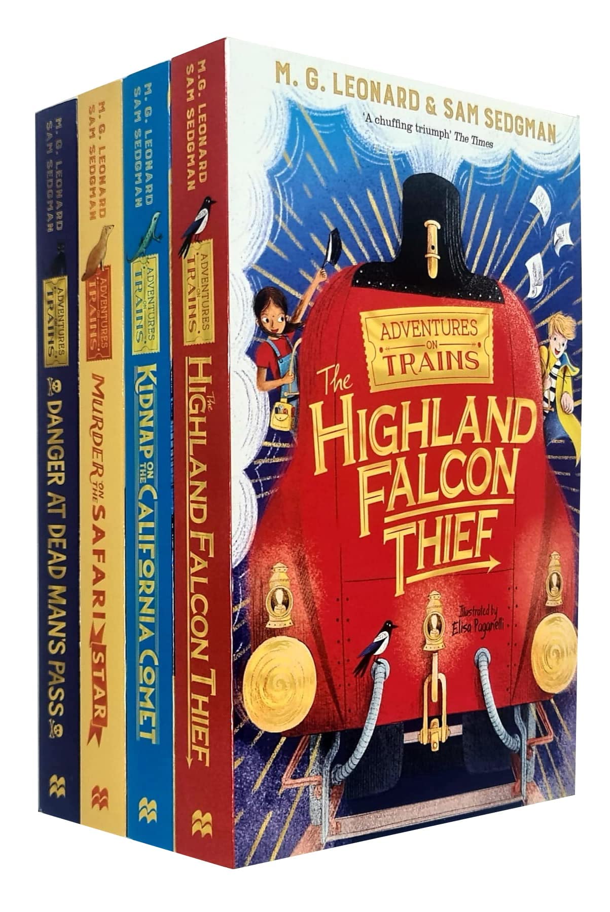 Adventures on Trains 4 Books Collection Set By M. G. Leonard & Sam Sedgman(Danger at Dead Man's Pass, Murder on the Safari Star, Kidnap on the California Comet & The Highland Falcon Thief) Fiction