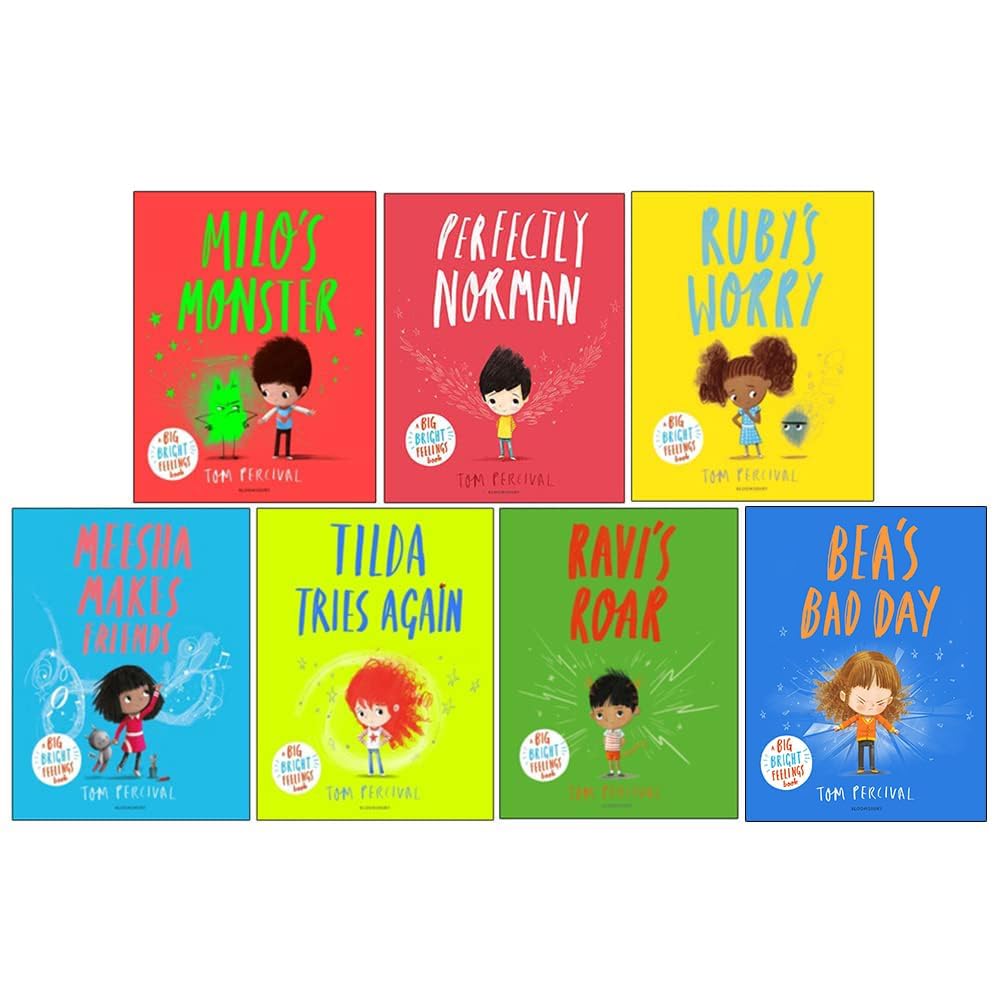 A Big Bright Feelings 7 Books Collection Set By Tom Percival (Perfectly Norman, Ruby’s Worry, Ravi's Roar, Meesha Makes Friends, Tilda Tries Again & Milo's Monster, Billy's Bravery World Book Day) Novels & Short Stories