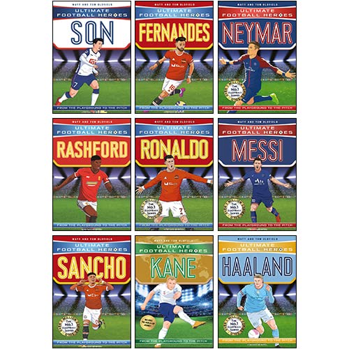 Ultimate Football Heroes Series Collection 9 Books Set By Matt & Tom Oldfield (Haaland, Kane, Messi, Neymar, Ronaldo, Bruno Fernandes, Rashford, Sancho, Son Heung-min) Books