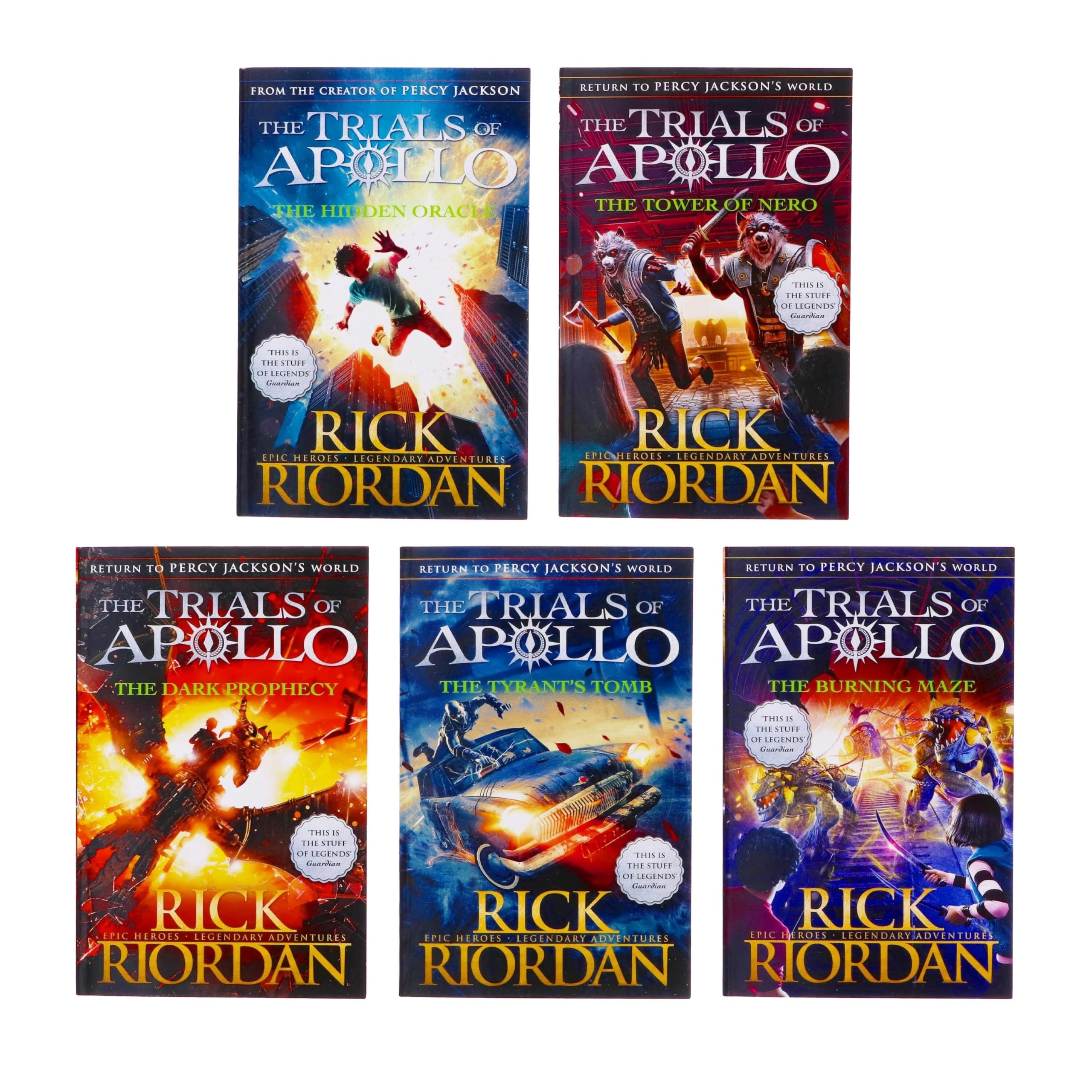 Trials of Apollo Series 5 Books Collection Set By Rick Riordan (The Hidden Oracle, The Dark Prophecy, The Burning Maze, The Tyrant’s Tomb, The Tower of Nero) Fiction