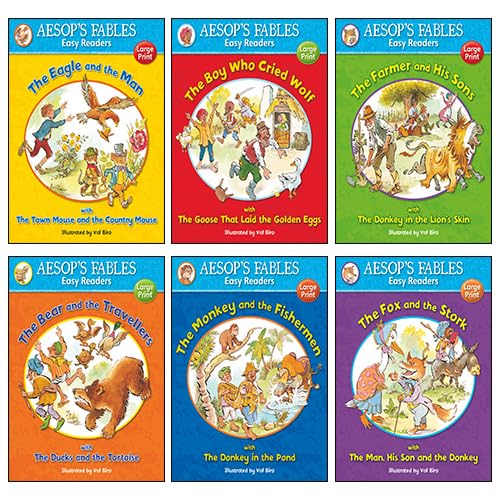 Aesop's Fables Easy Readers 6 Books Collection Set By Val Biro (The Fox and the Stork, The Monkey and the Fishermen, Boy Who Cried Wolf, Eagle and the Man, The Bear and the Travellers & More) Fairy Tales & Legends