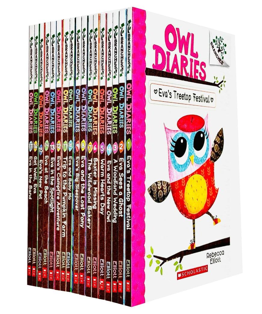 Owl Diaries (1-17) Collection 17 Books Set By Rebecca Elliott (Eva's Treetop Festival, Eva Sees a Ghost, A Woodland Wedding, Eva and the New Owl, Warm Hearts Day, Baxter Is Missing & More) Books