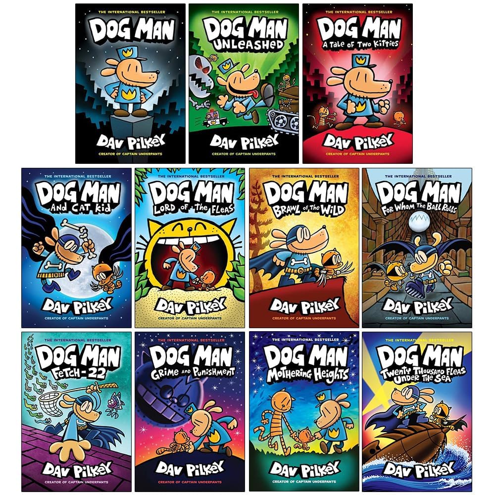 Dav Pilkey Dog Man Series (1-11) Books Collection Set (Dog Man, Unleashed, Tale Of Two Kitties, Dog Man and Cat Kid, Lord of The Fleas, Brawl of The Wild, For Whom The Ball Rolls, Fetch-22 & More) Manga