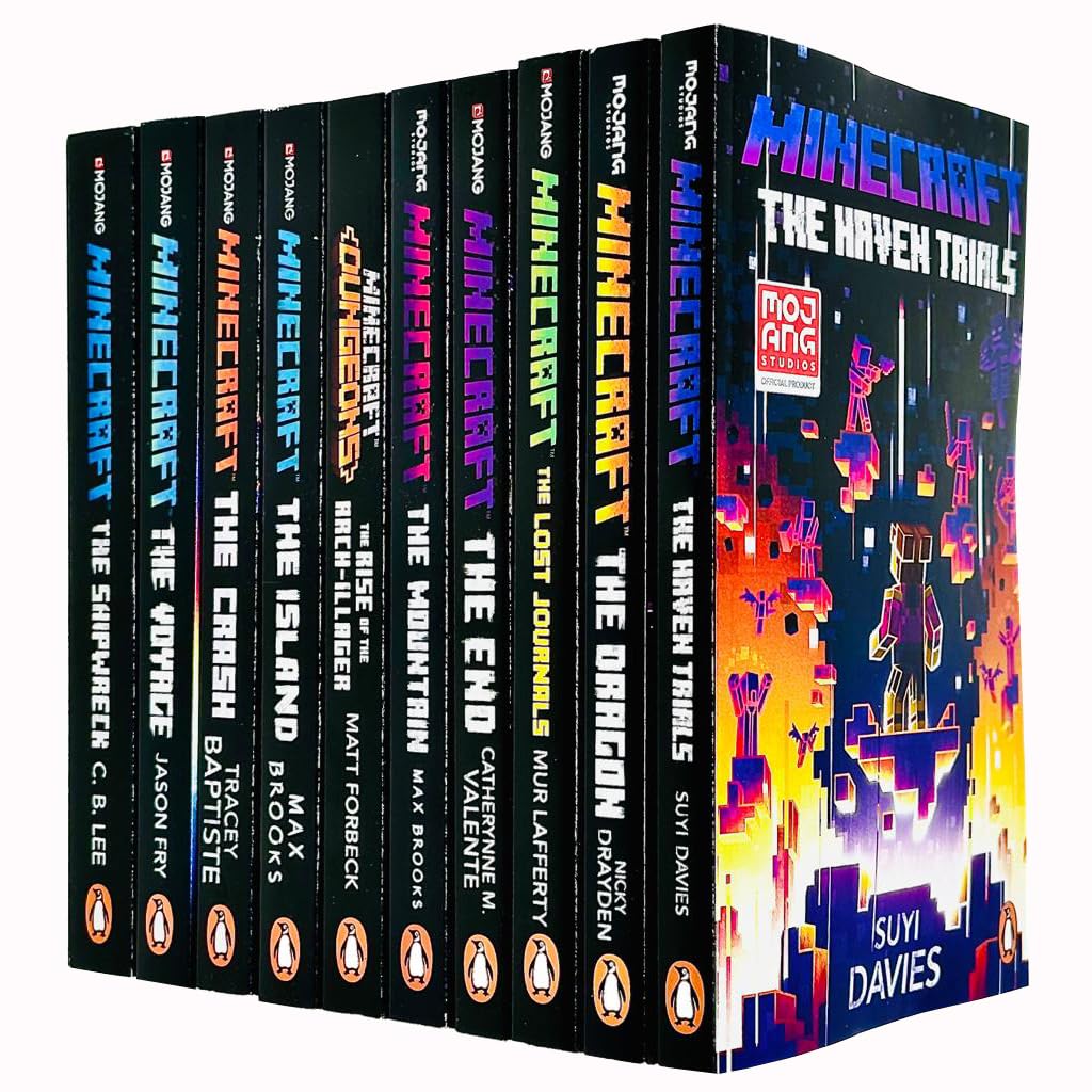 An Official Minecraft Novels 10 Books Collection Set (The Shipwreck, The Voyage, The Crash, The Island, The Rise of the Arch Illager, The Mountain , The End, Lost Journals, Dragon & Haven Trials) Books