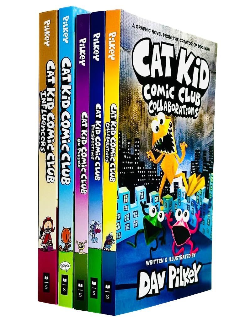Cat Kid Comic Club Series Collection 5 Books Set By Dav Pilkey (Cat Kid Comic Club, Perspectives, On Purpose, Collaborations & Influencers) Comics for children & teenagers