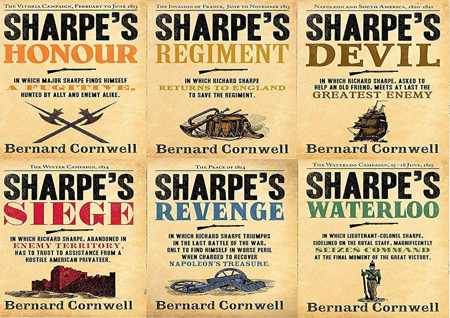Bernard Cornwell Richard Sharpe Series 16 to 21, 6 Books Set (Revenge, Regiment, Waterloo, Siege, Devil, Honour) Books