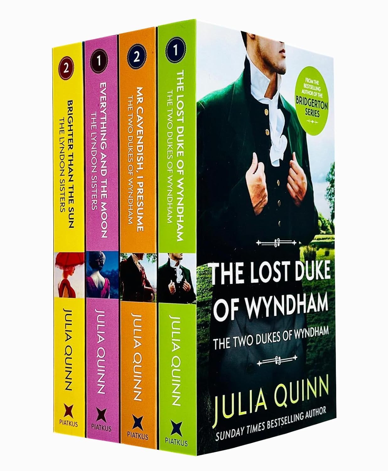 Julia Quinn Lyndon Sisters & Two Dukes of Wyndham Series 4 Books Collection Set (Everything and the Moon, Brighter than the Sun, The Lost Duke Of Wyndham & Mr Cavendish, I Presume) Books