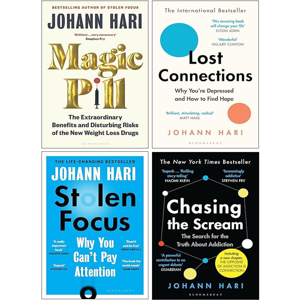 Johann Hari 4 Books Collection Set (Stolen Focus, Chasing the Scream, Lost Connections, Magic Pill) Books