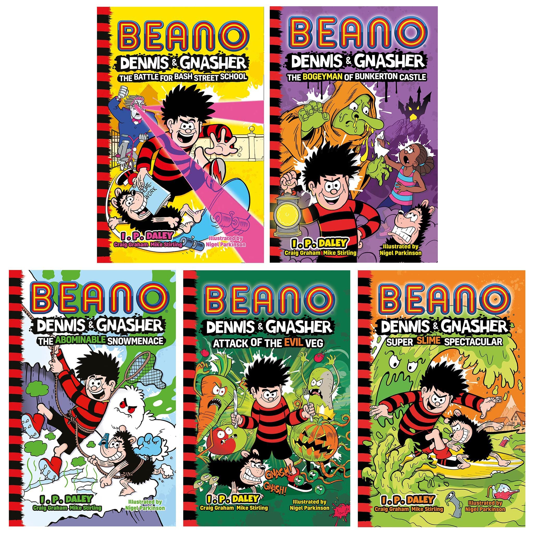 Beano Dennis & Gnasher Series Collection 5-Bücher-Set (Battle for Bash Street School, The Abominable Snowmenace, Attack of the Evil Veg, Super Slime Spectacular und The Bogeyman of Bunkerton Castle) Crime & Thriller