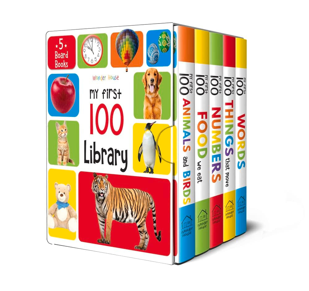 My First 100 Library: Boxset of 5 Early Learning Board Books: Set of Early Learning Board Books for Kids/Children Homeschool, Preschool, Baby/Toddler Non-fiction